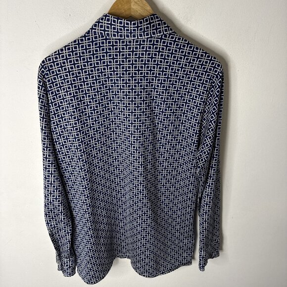 Vintage 70s Disco Shirt Geometric Print Men’s L Polyester Jersey Knit Blue - Picture 7 of 7